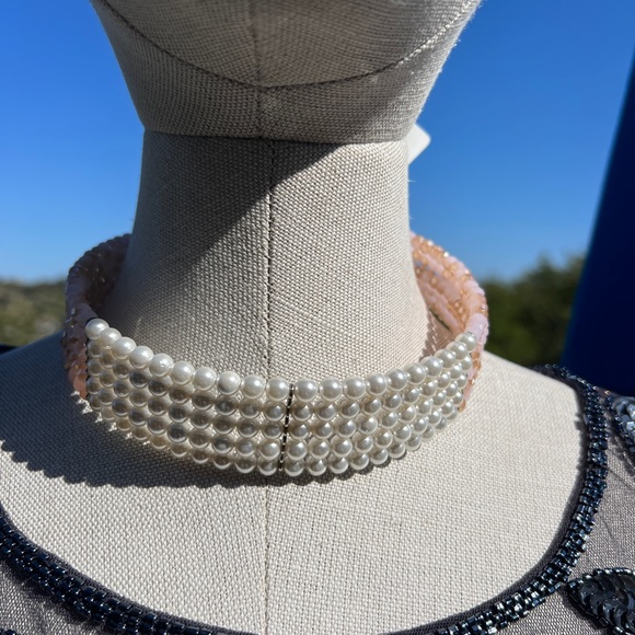 Multi-Strand Pearls choker freshwater mother Pearls natural stone - Picture 1 of 8